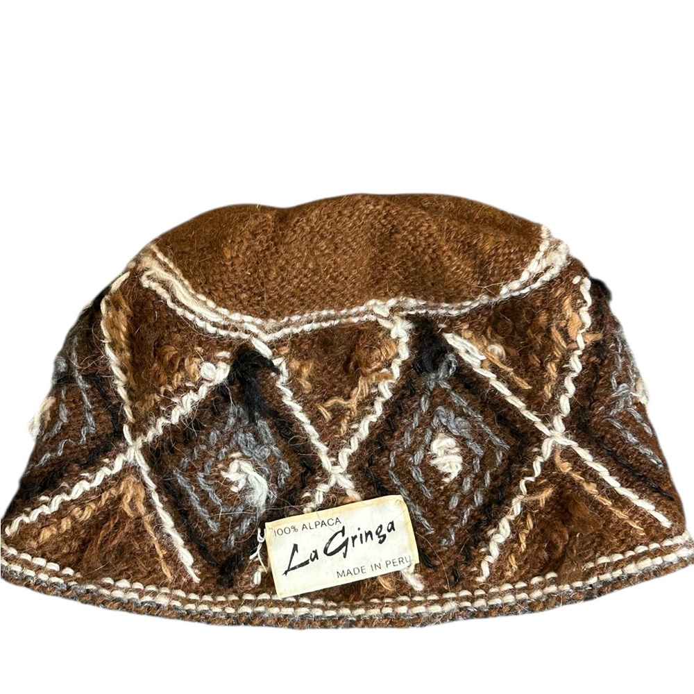 La Gringa 100% Alpaca Hand Knit Hat Brown Peru Winter Beanie - Picture 4 of 5